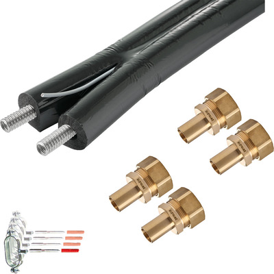 NMC aeroline INOX Doppelrohrset DN16-15m / 15m mit 4 Verschraubungen u. Befestigung