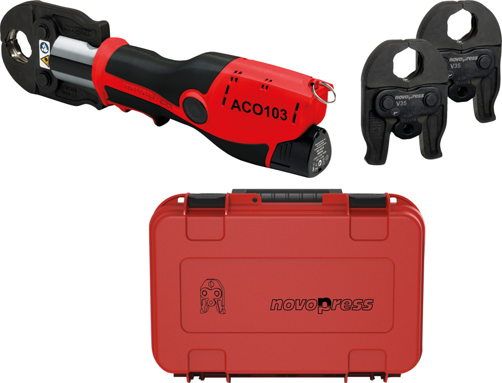 Novopr Akku-Pressmaschine SET ACO 103 BT / 2xAkku 2,0 Ah LDG, 5x PressBack. V15-35 Novopr Akku-Pressmaschine SET ACO 103 BT / 2xAkku 2,0 Ah LDG, 5x PressBack. V15-35