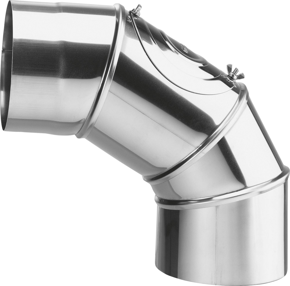 Abgasrohrbogen V4A, d110 x 0,6mm,4 Segm. / Werkstoff 1.4404, 0-90 Gr. drehb., m.Tür Abgasrohrbogen V4A, d110 x 0,6mm,4 Segm. / Werkstoff 1.4404, 0-90 Gr. drehb., m.Tür