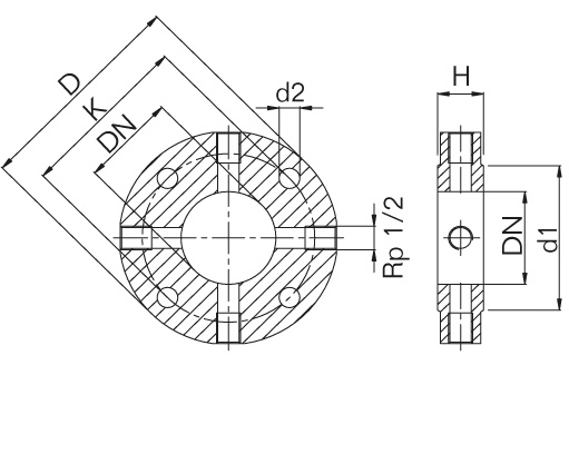 Quattro-Kesselanschluss-Ring, PN6 DN100 / Stahl S235JRG2, 3xRp1/2, 1xRp1, H50