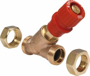 Honeywell Kombi-3-Plus Strangabsperrvtl. / 1 1/2" AG, rot, für den Vorlauf