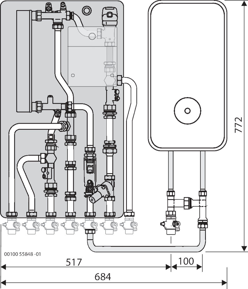 Buderus Logamax kompakt WS160.3-35WPE m. / Zub. MAPL, DLE, Modul gem.HK unten