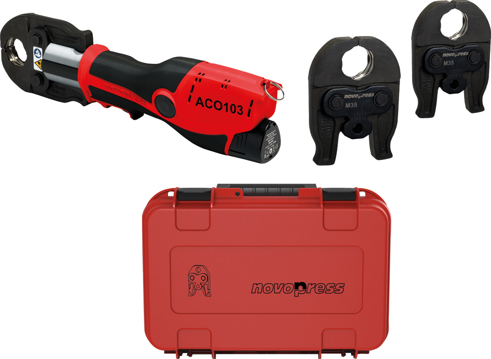 Novopr Akku-Pressmaschine SET ACO 103 BT / 2xAkku 2,0 Ah LDG, 5x PressBack. M15-35 Novopr Akku-Pressmaschine SET ACO 103 BT / 2xAkku 2,0 Ah LDG, 5x PressBack. M15-35