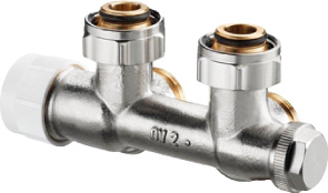 OV Anschlussarmatur "Multiblock T / 3/4"ÜM x 3/4"AG, 2-Rohr, Messing, Eck OV Anschlussarmatur "Multiblock T / 3/4"ÜM x 3/4"AG, 2-Rohr, Messing, Eck