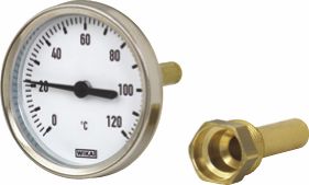 Bi-Metall-Zeigerthermom. 0-120C d:100mm / Tauchr. G1/2Bx100mm, waagerecht